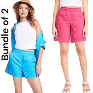 Cotton Poplin High-Waisted Poplin Pull-On Shorts Elastic Waist Shorts Smallx2